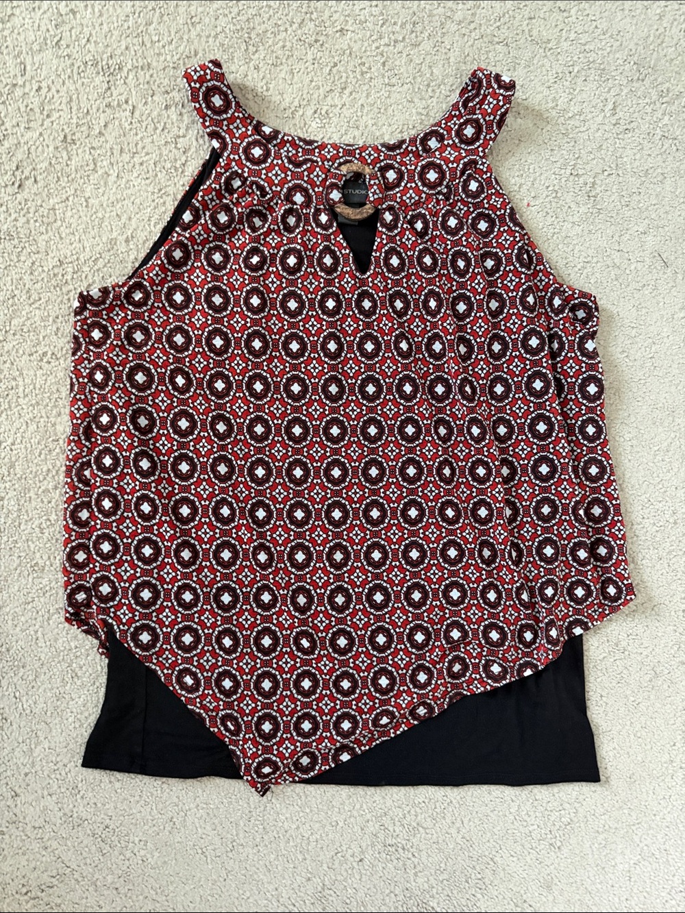 Studio M Red Geometric Layered Sleeveless Dressy Tank